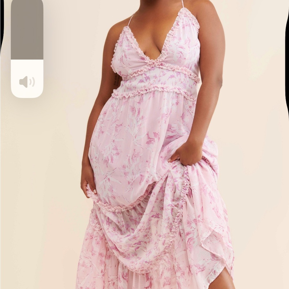 Anthropologie - En Elly Pink Ruffled Tiered Maxi Dress with Spaghetti Straps